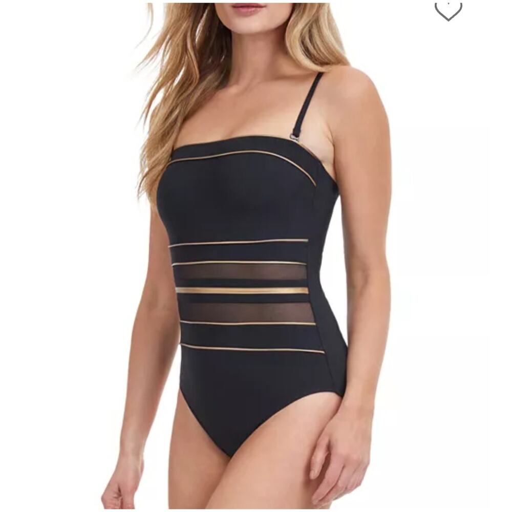 New Gottex onyx black one piece tummy control swimsuit size 6